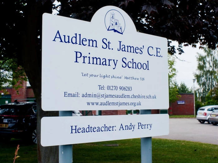 Audlem St. James C.E. Primary School sign